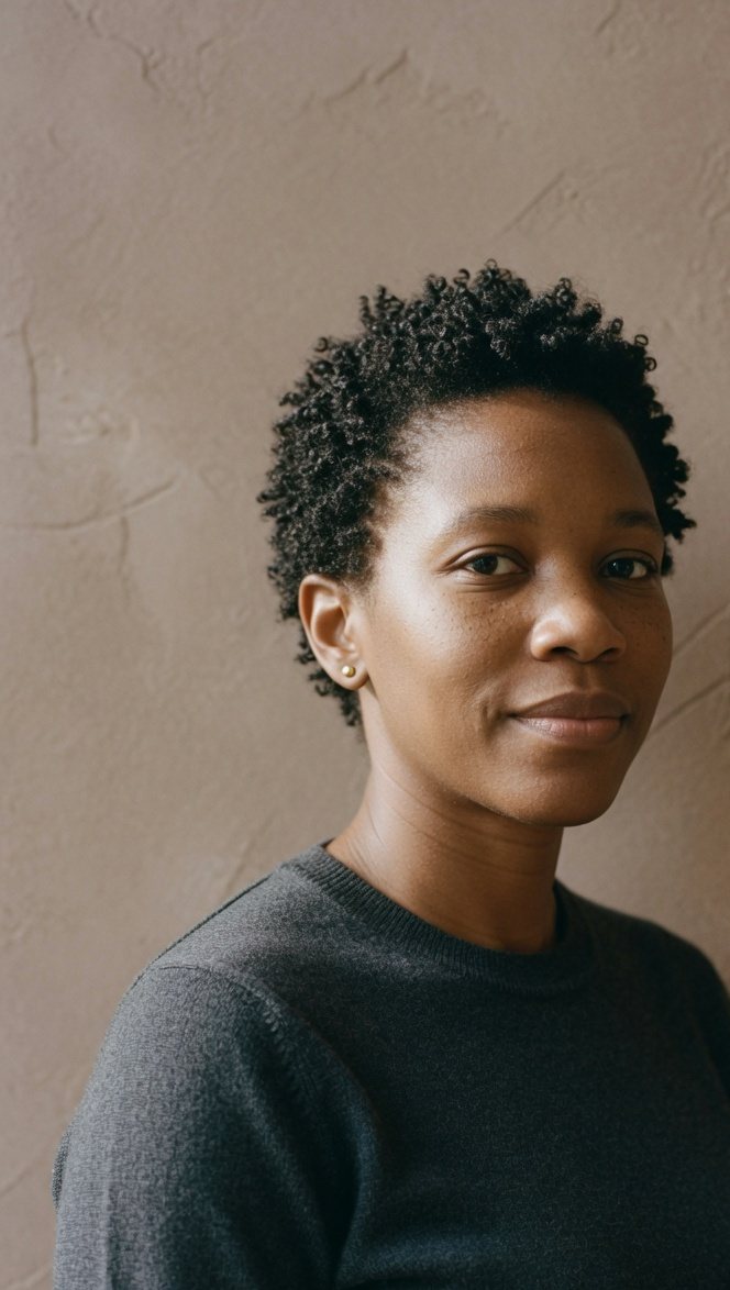 Amara Cole, actor, in a charcoal knit.